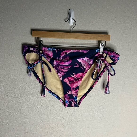 Swimsuits For All Other - Swimsuits For All Blue Hawaiian Tropical Print Side Tie Bikini Bottom